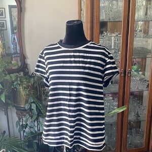 NWT Black and White Striped Women's Top relaxed fit 95% cotton evermore